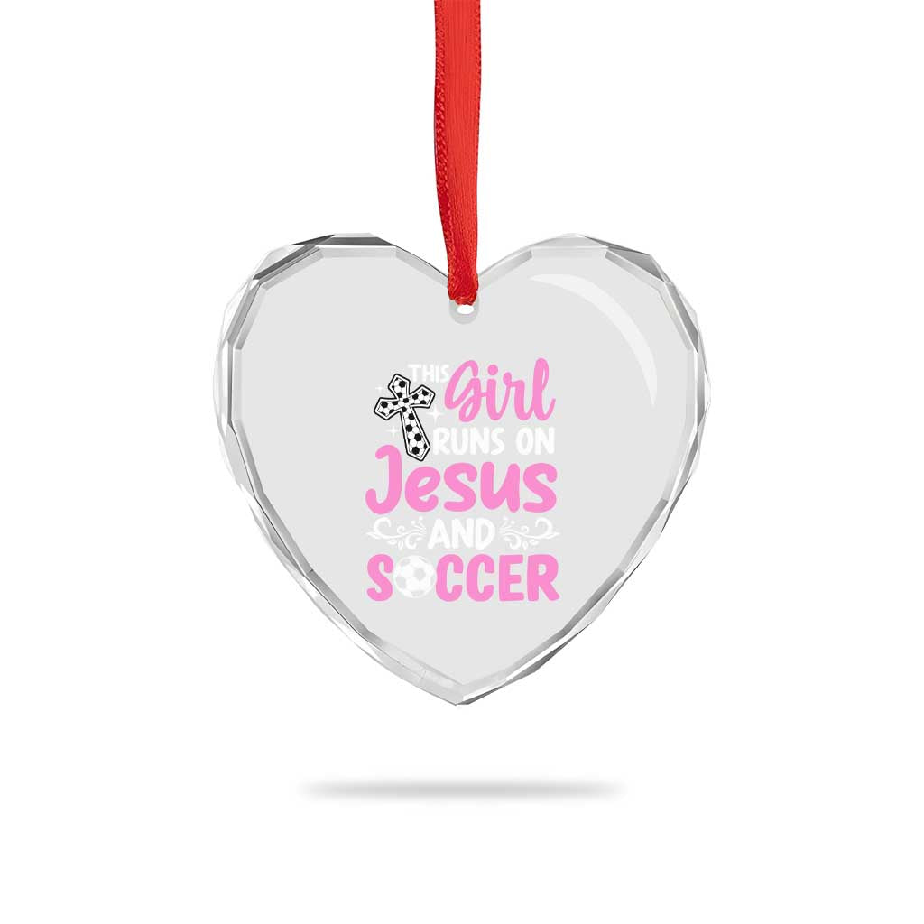 This Girl Runs On Jesus And Soccer Heart Crystal Glass Ornament Christian Soccer Mom