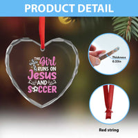 This Girl Runs On Jesus And Soccer Heart Crystal Glass Ornament Christian Soccer Mom