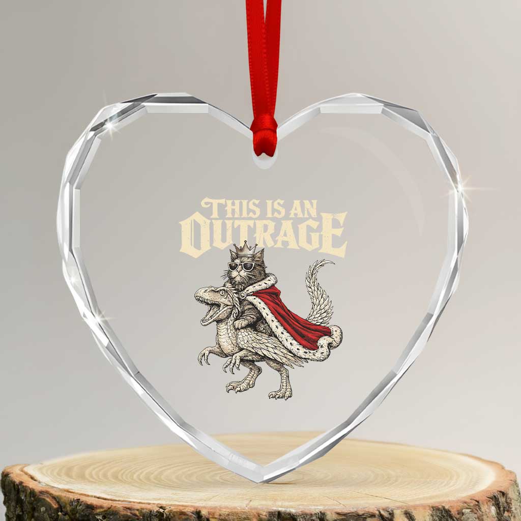 This Is an Outrage Royal Cat Heart Crystal Glass Ornament Funny Princess Cat Riding Dragon Fantasy