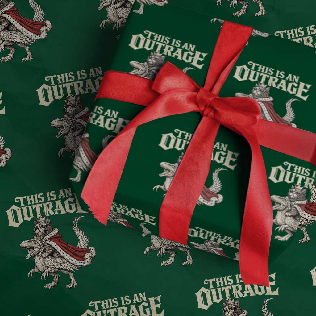 This Is an Outrage Royal Cat Wrapping Paper Roll Funny Princess Cat Riding Dragon Fantasy