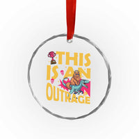 This Is An Outrage Sassy Cat Riding Raptor Dinosaur Crystal Glass Ornament Retro Pop Art Graphic
