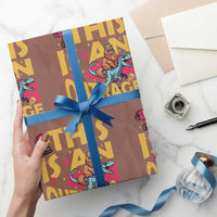 This Is An Outrage Sassy Cat Riding Raptor Dinosaur Wrapping Paper Roll Retro Pop Art Graphic