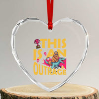 This Is An Outrage Sassy Cat Riding Raptor Dinosaur Heart Crystal Glass Ornament Retro Pop Art Graphic