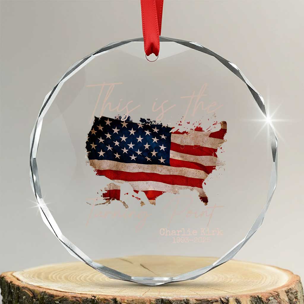 This Is The Turning Point Crystal Glass Ornament Patriotic American Map Vintage USA Flag TS11