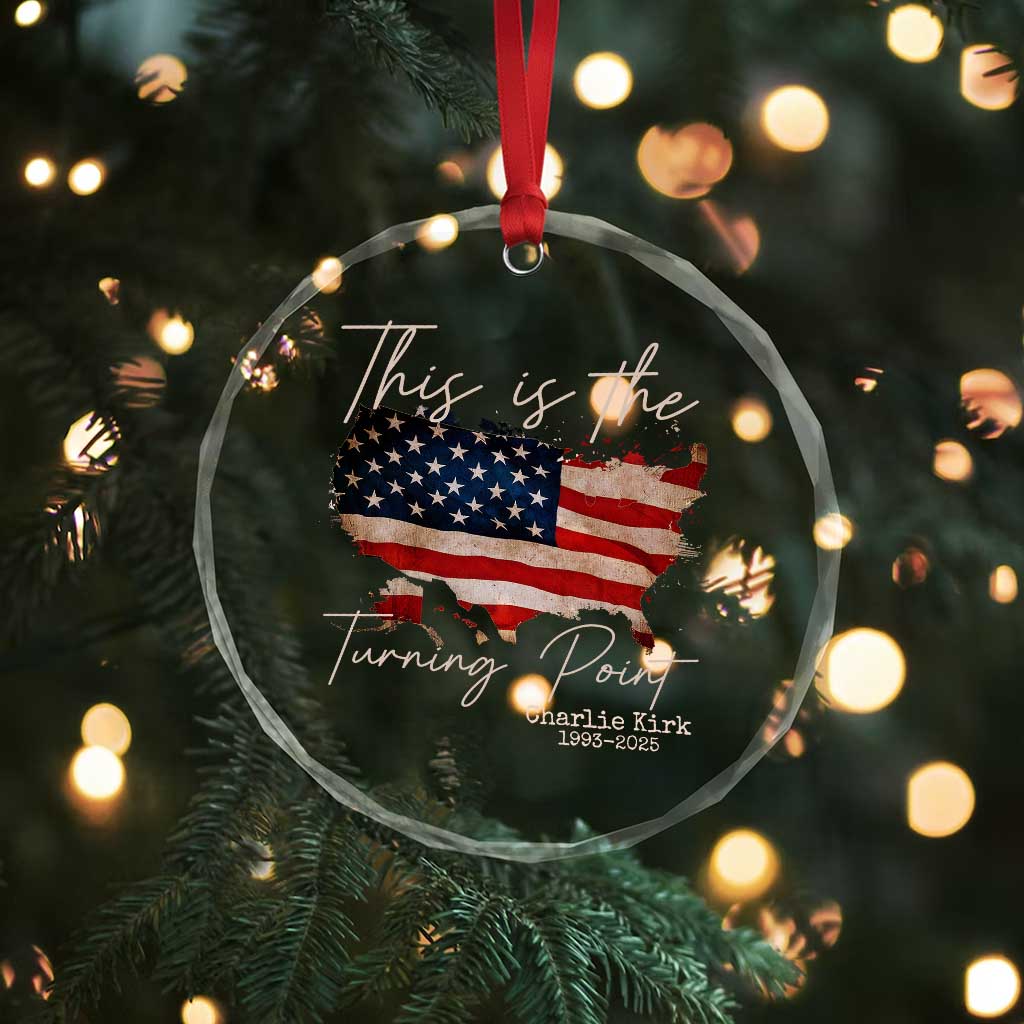 This Is The Turning Point Crystal Glass Ornament Patriotic American Map Vintage USA Flag TS11