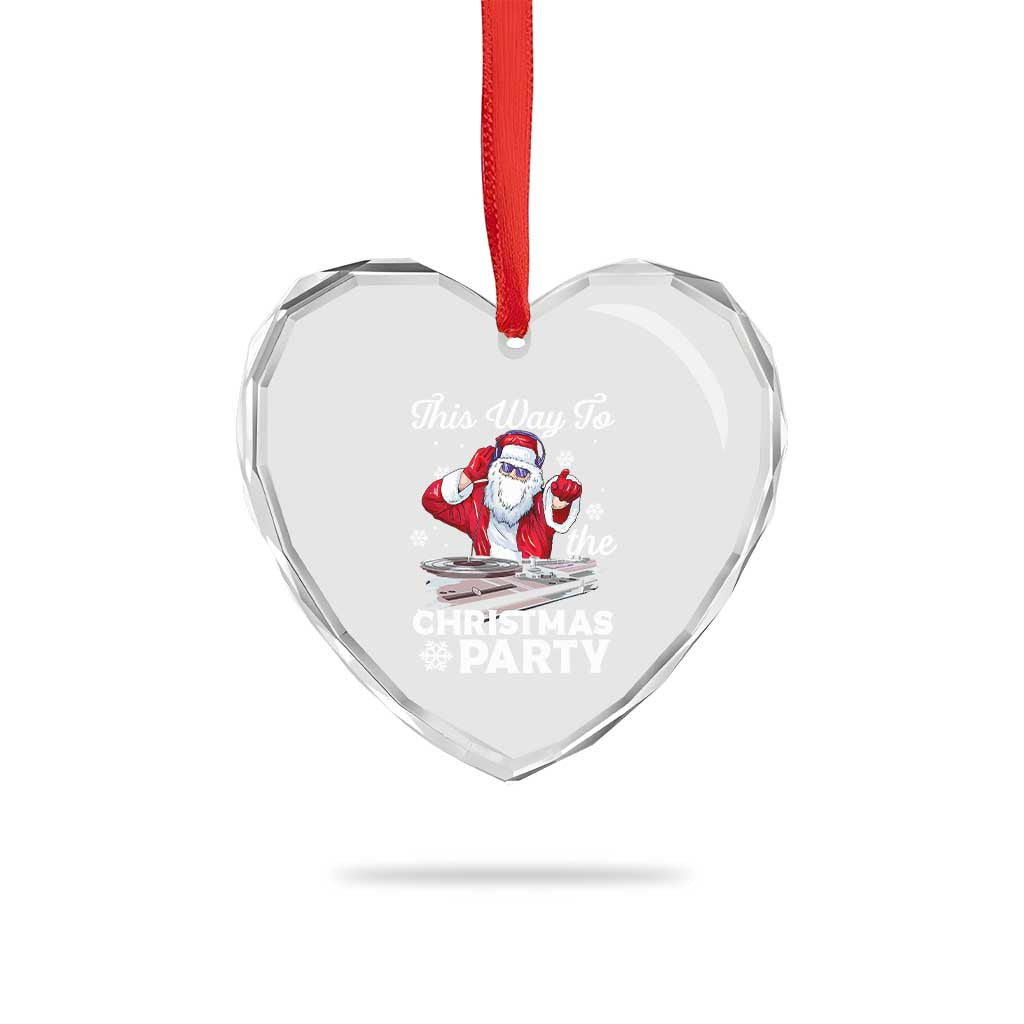 This Way to The Xmas Party Cool Santa DJ Heart Crystal Glass Ornament - Wonder Print Shop