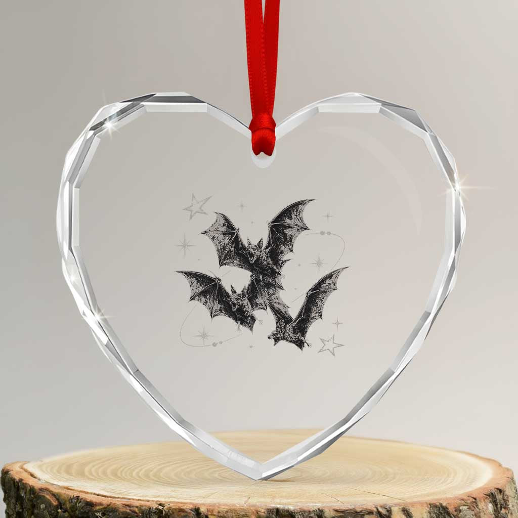 Three Bats Y2k Heart Crystal Glass Ornament Vintage 90s Style Bat Gothic Occult Halloween Bat Graphic