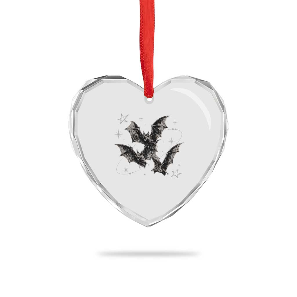 Three Bats Y2k Heart Crystal Glass Ornament Vintage 90s Style Bat Gothic Occult Halloween Bat Graphic