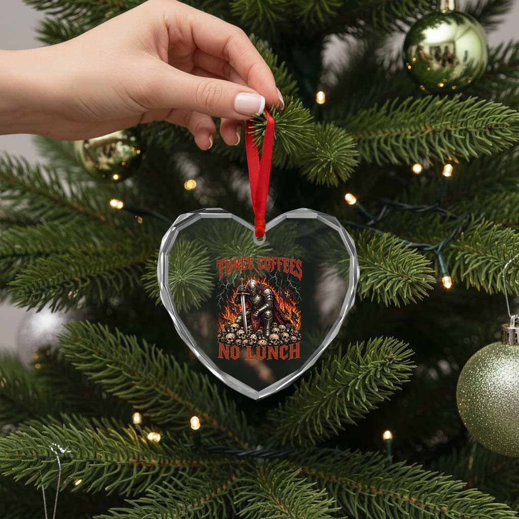 Three Coffees No Lunch Heart Crystal Glass Ornament Funny Medieval Knight Coffee Lover