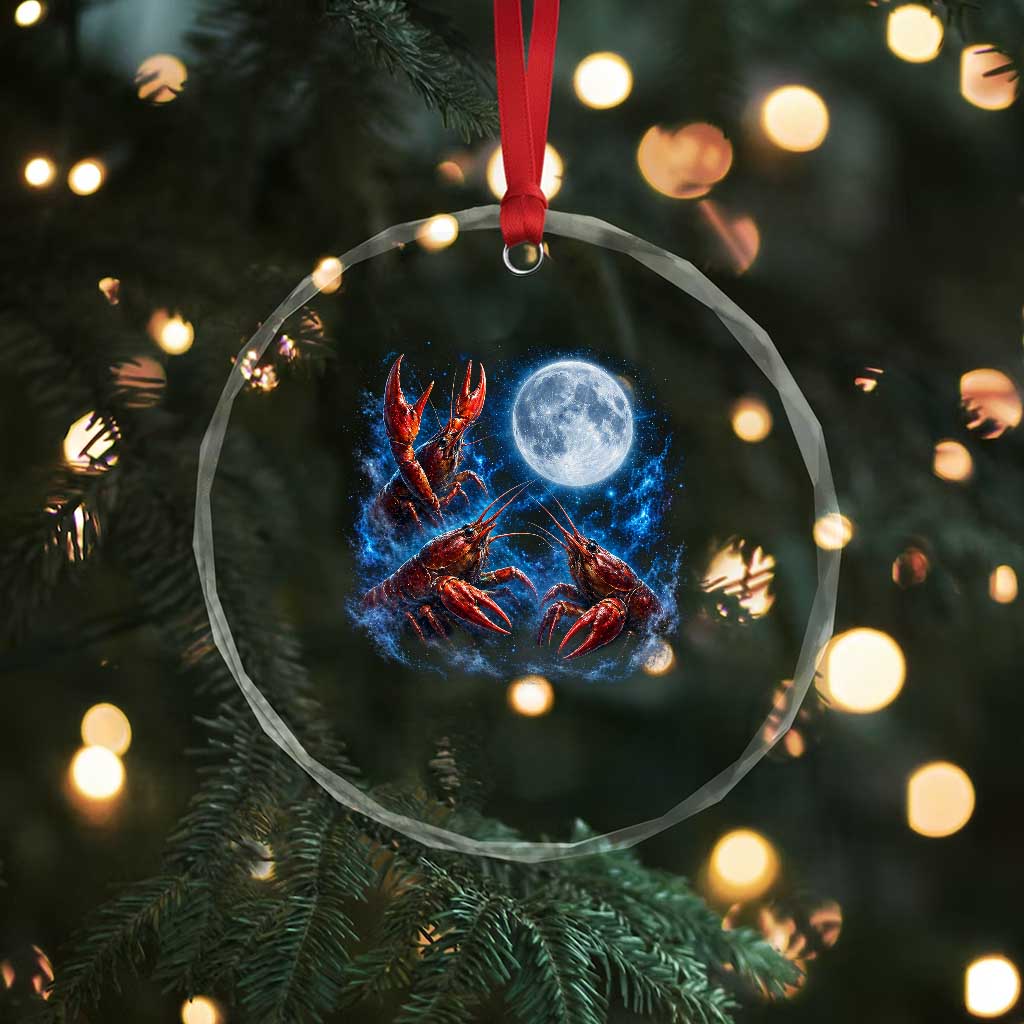 Three Crawfish Moon Crystal Glass Ornament Lobster Howling To The Moon Vintage Moon Animals