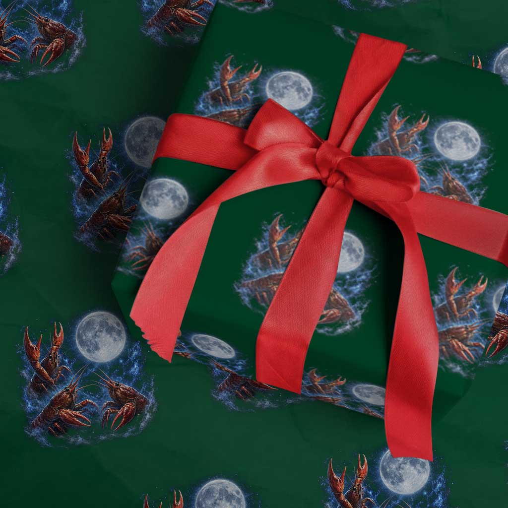 Three Crawfish Moon Wrapping Paper Roll Lobster Howling To The Moon Vintage Moon Animals