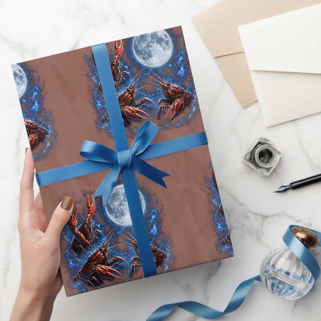 Three Crawfish Moon Wrapping Paper Roll Lobster Howling To The Moon Vintage Moon Animals