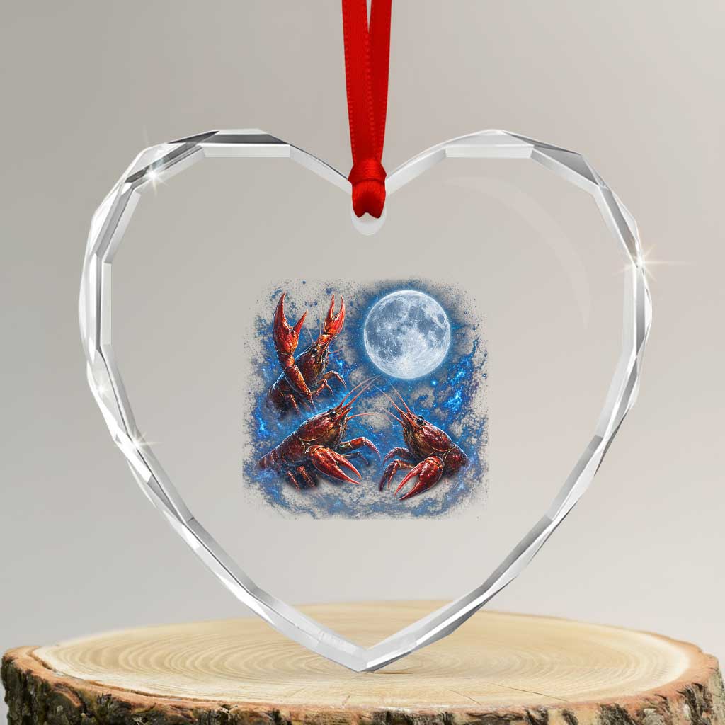 Three Crawfish Moon Heart Crystal Glass Ornament Lobster Howling To The Moon Vintage Moon Animals