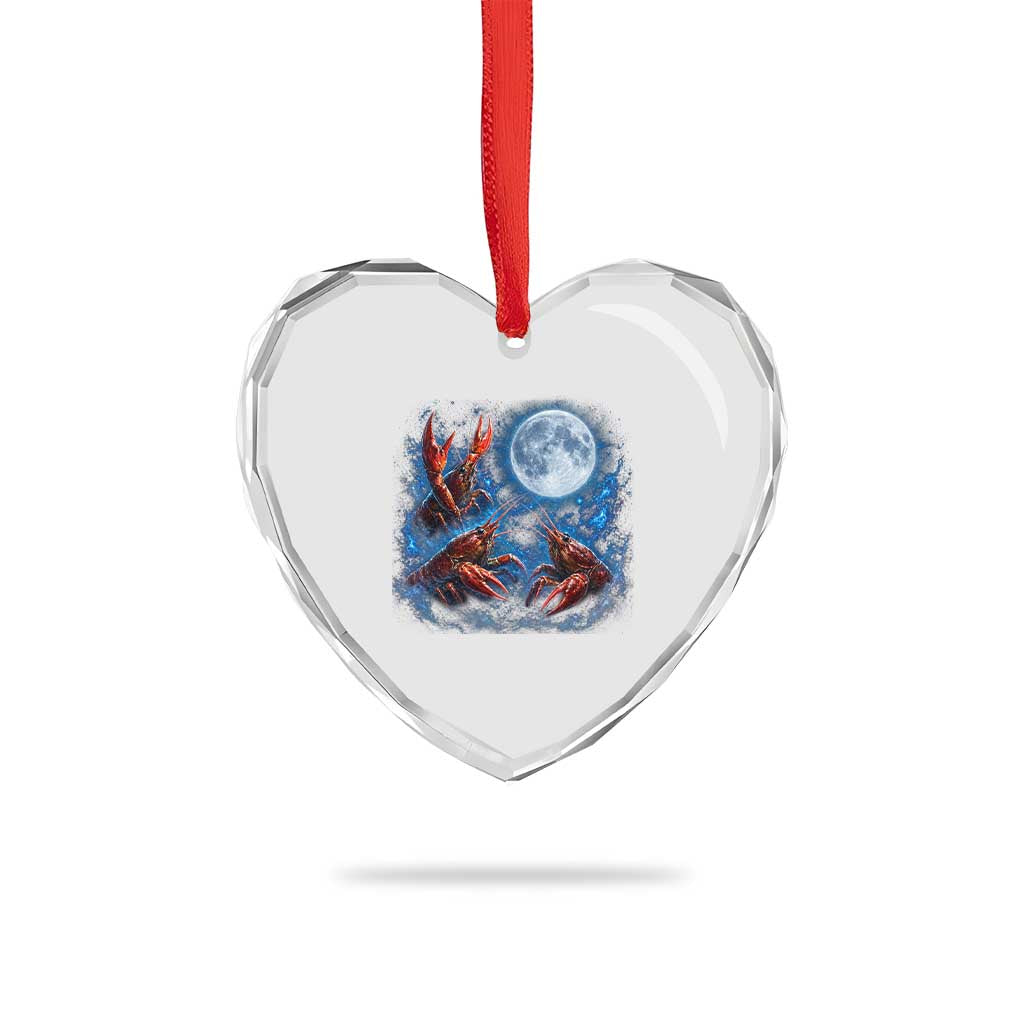 Three Crawfish Moon Heart Crystal Glass Ornament Lobster Howling To The Moon Vintage Moon Animals