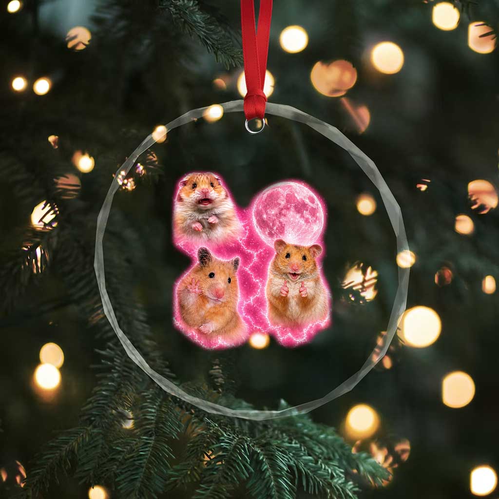 Three Hamsters Retro Graphic Crystal Glass Ornament Small Pet Lover Gift Idea