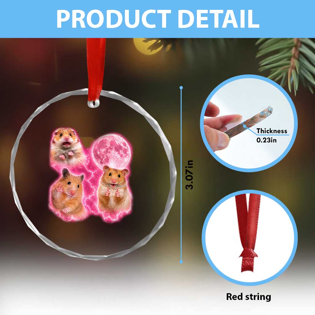 Three Hamsters Retro Graphic Crystal Glass Ornament Small Pet Lover Gift Idea