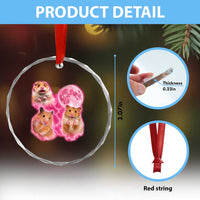Three Hamsters Retro Graphic Crystal Glass Ornament Small Pet Lover Gift Idea