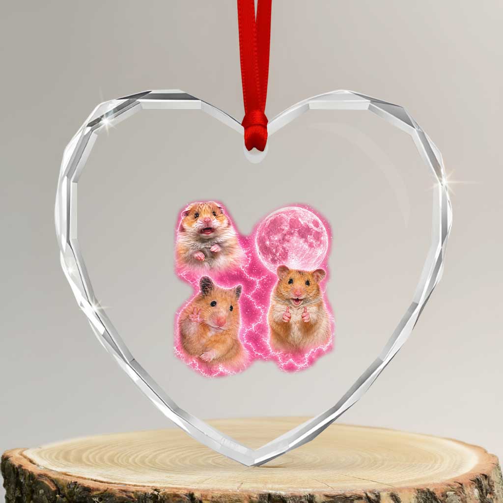 Three Hamsters Retro Graphic Heart Crystal Glass Ornament Small Pet Lover Gift Idea