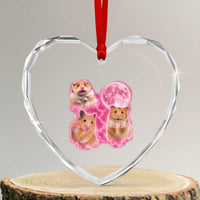 Three Hamsters Retro Graphic Heart Crystal Glass Ornament Small Pet Lover Gift Idea