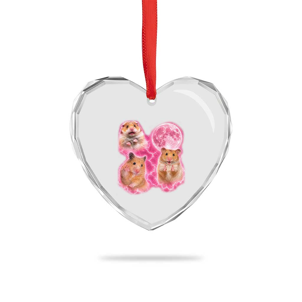 Three Hamsters Retro Graphic Heart Crystal Glass Ornament Small Pet Lover Gift Idea