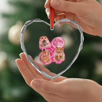 Three Hamsters Retro Graphic Heart Crystal Glass Ornament Small Pet Lover Gift Idea