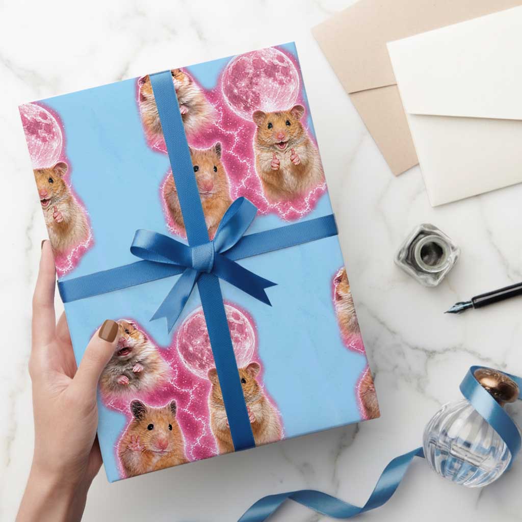 Three Hamsters Retro Graphic Wrapping Paper Roll Small Pet Lover Gift Idea