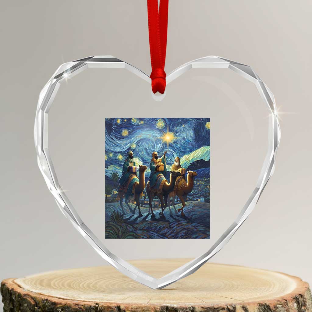 Three Kings Heart Crystal Glass Ornament Nativity Scene Starry Night Christian Christmas - Wonder Print Shop
