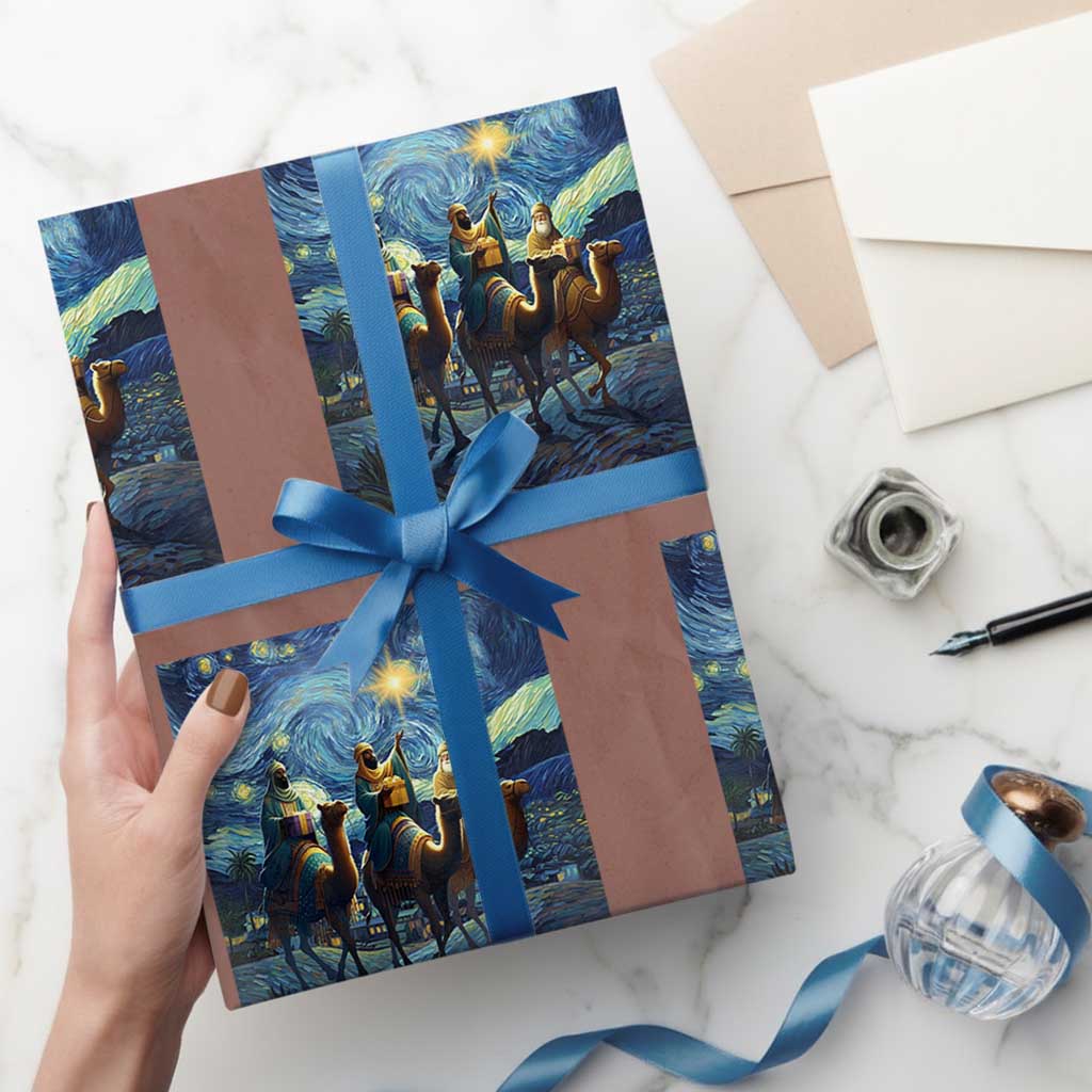 Three Kings Wrapping Paper Roll Nativity Scene Starry Night Christian Christmas - Wonder Print Shop