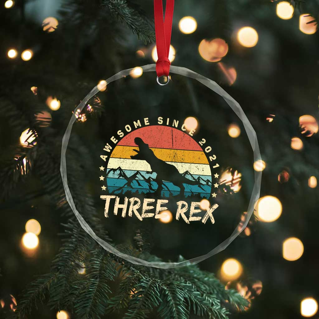 Three Rex 3rd Birthday Crystal Glass Ornament 3 Years Old Dinosaur Bday Boy - Wonder Print Shop