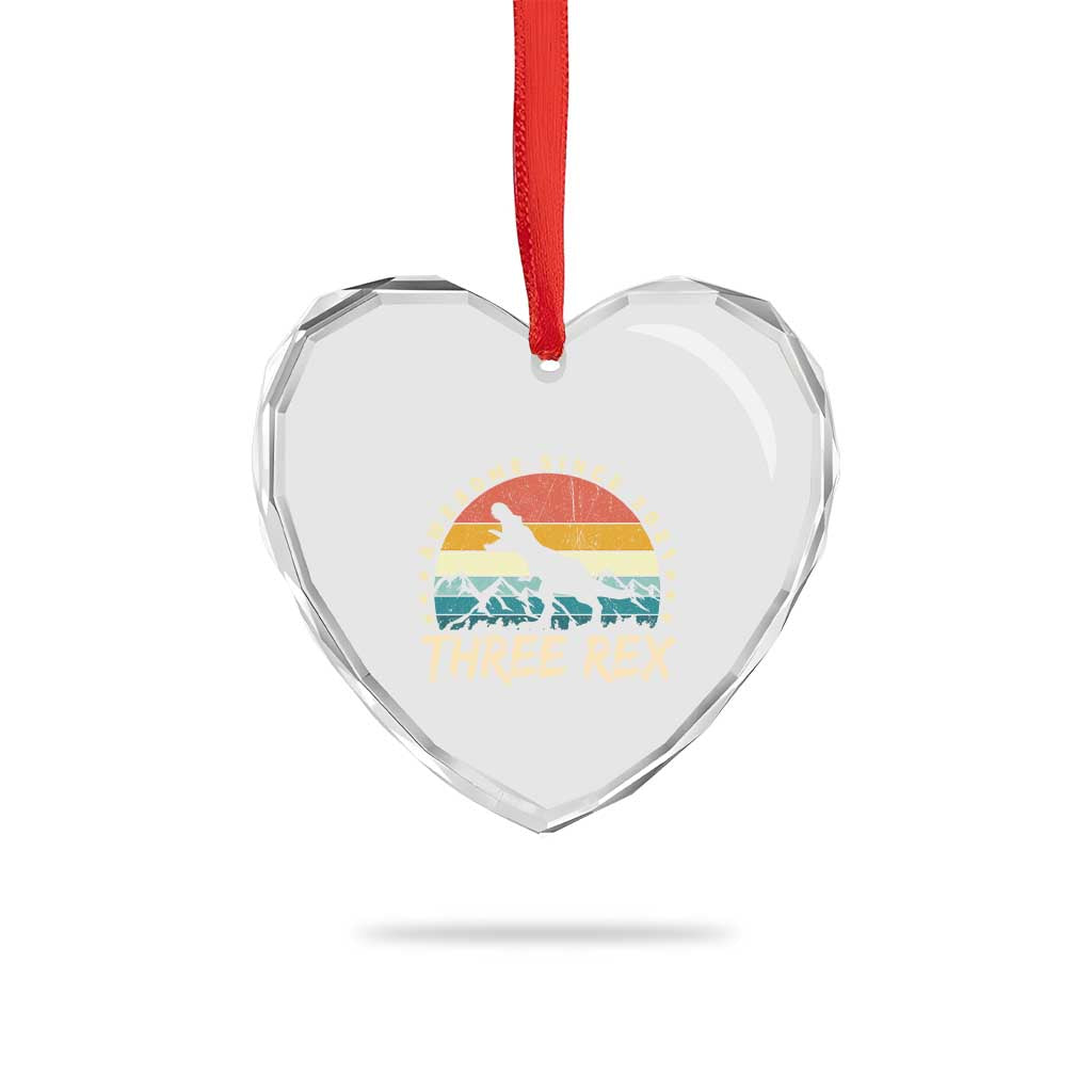 Three Rex 3rd Birthday Heart Crystal Glass Ornament 3 Years Old Dinosaur Bday Boy - Wonder Print Shop