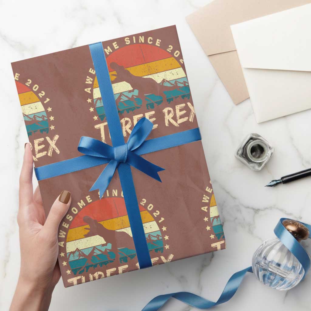 Three Rex 3rd Birthday Wrapping Paper Roll 3 Years Old Dinosaur Bday Boy - Wonder Print Shop