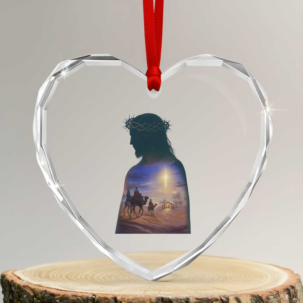 Three Wise Men Nativity Scene Heart Crystal Glass Ornament Christian Jesus Faith - Wonder Print Shop
