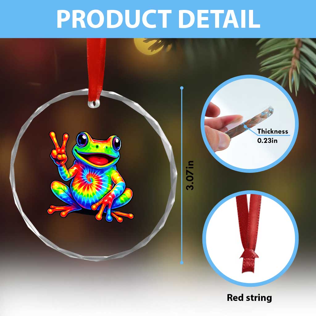 Tie-Dye Frog Peace Sign Hippie Crystal Glass Ornament Toad Trends Effect Printing - Wonder Print Shop