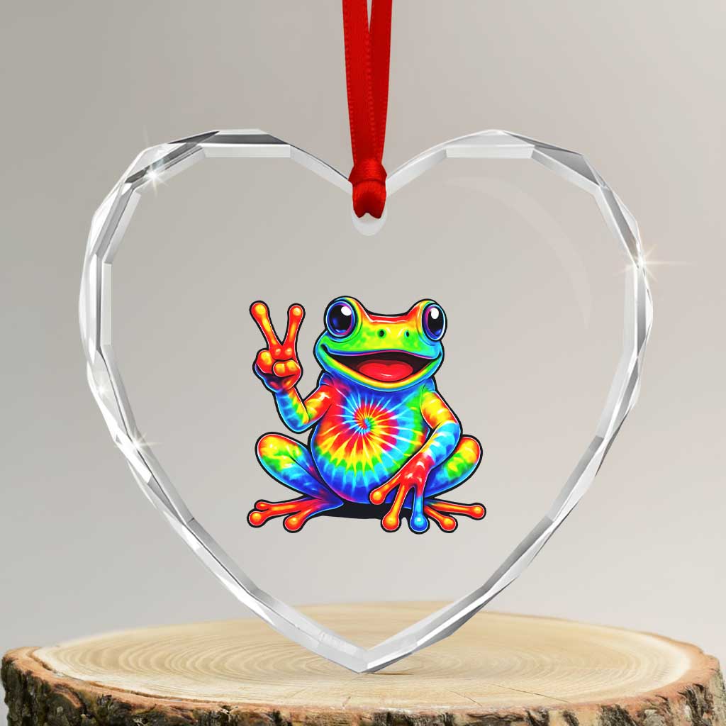 Tie-Dye Frog Peace Sign Hippie Heart Crystal Glass Ornament Toad Trends Effect Printing - Wonder Print Shop
