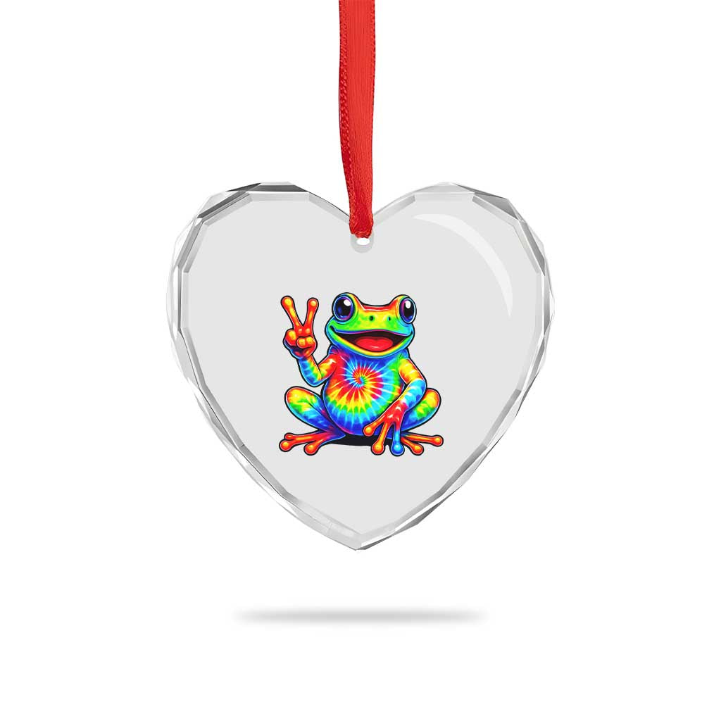 Tie-Dye Frog Peace Sign Hippie Heart Crystal Glass Ornament Toad Trends Effect Printing - Wonder Print Shop