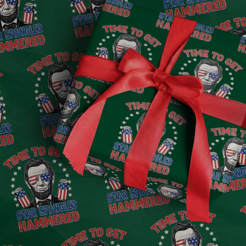 Time To Get Star Spangled Hammered Abraham Lincoln Wrapping Paper Roll Funny 4th of July