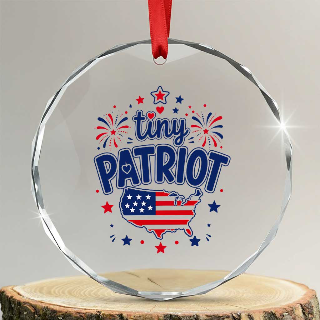 Tiny Patriot 4th of July Fireworks Crystal Glass Ornament USA Map American Flag Red White and Blue Patriotic Holiday