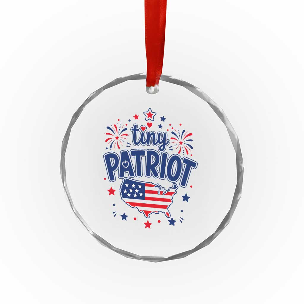 Tiny Patriot 4th of July Fireworks Crystal Glass Ornament USA Map American Flag Red White and Blue Patriotic Holiday