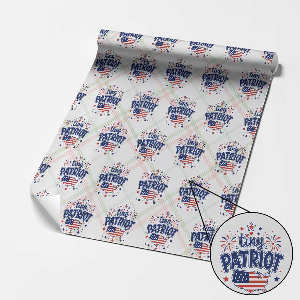 Tiny Patriot 4th of July Fireworks Wrapping Paper Roll USA Map American Flag Red White and Blue Patriotic Holiday