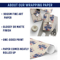Tiny Patriot 4th of July Fireworks Wrapping Paper Roll USA Map American Flag Red White and Blue Patriotic Holiday