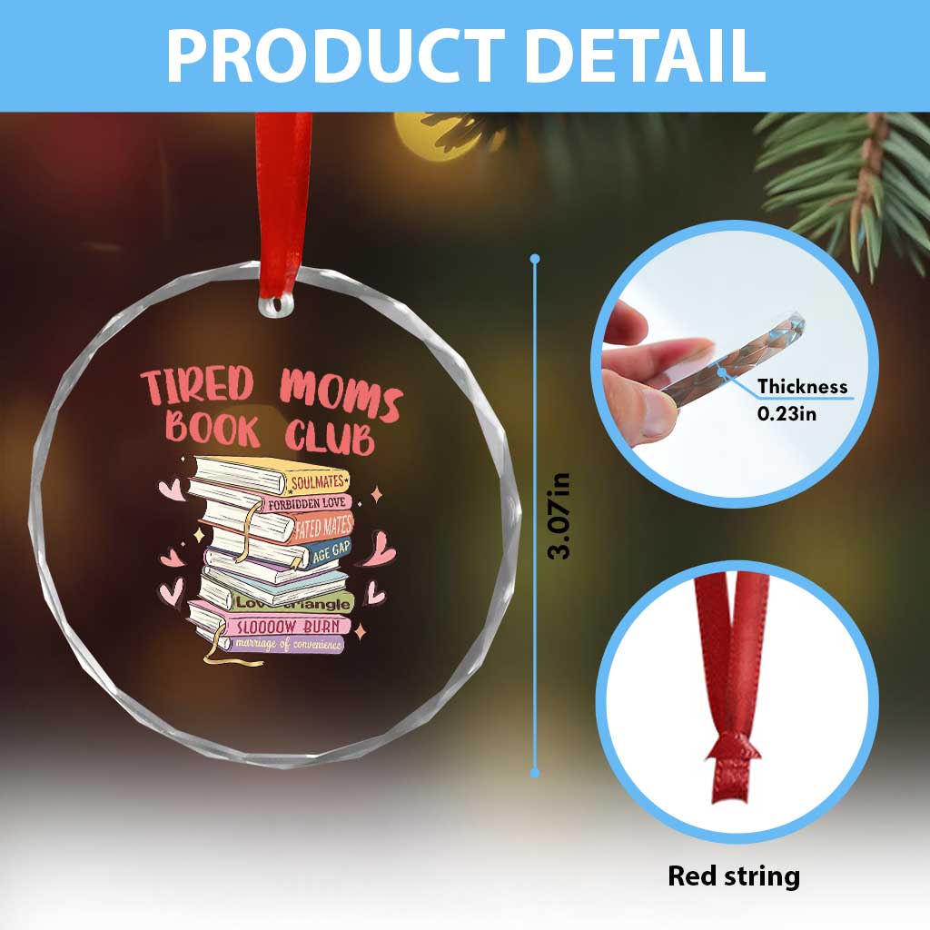 Tired Moms Book Club Crystal Glass Ornament Funny Bookish