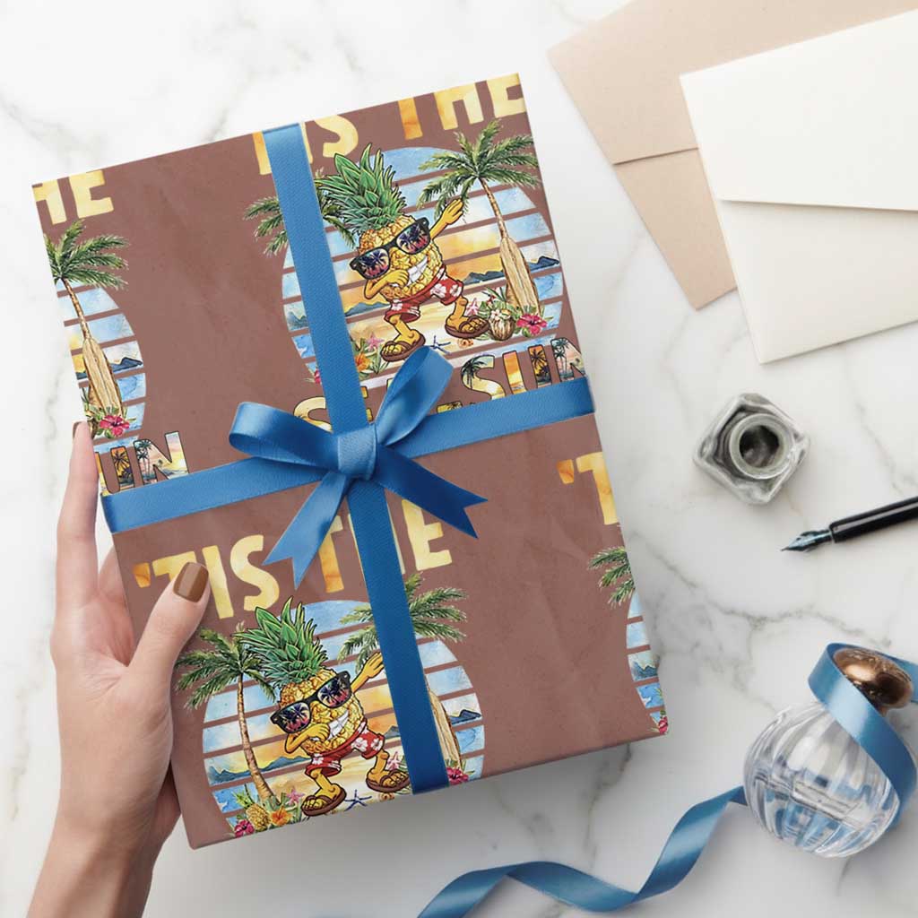 Tis The Sea Sun Wrapping Paper Roll Dabbing Pineapple Summer Vacation Gift