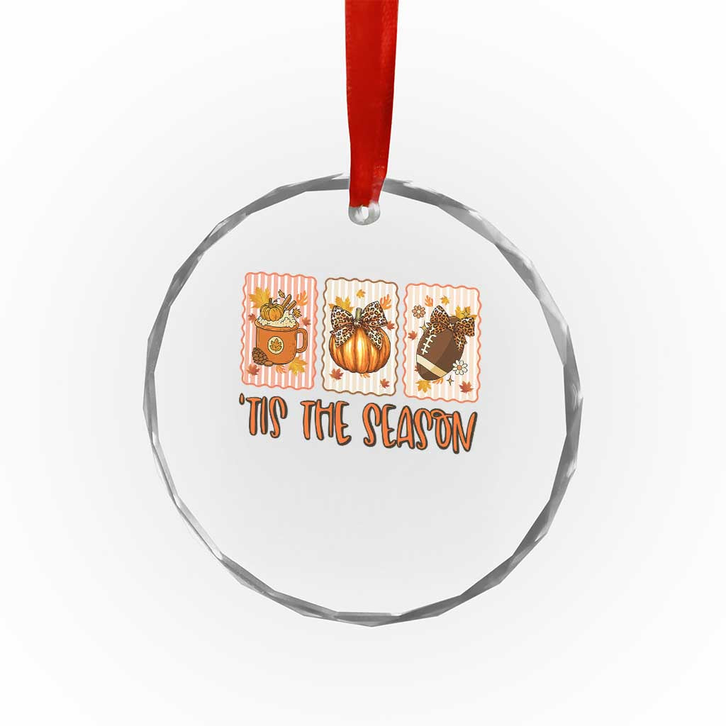 Tis The Season Fall Thanksgiving Crystal Glass Ornament American Football Pumpkin Postage Stamps - Wonder Print Shop