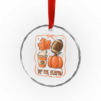 Tis The Season Fall Thanksgiving Crystal Glass Ornament Retro Coquette Bow American Football Pumpkin - Wonder Print Shop