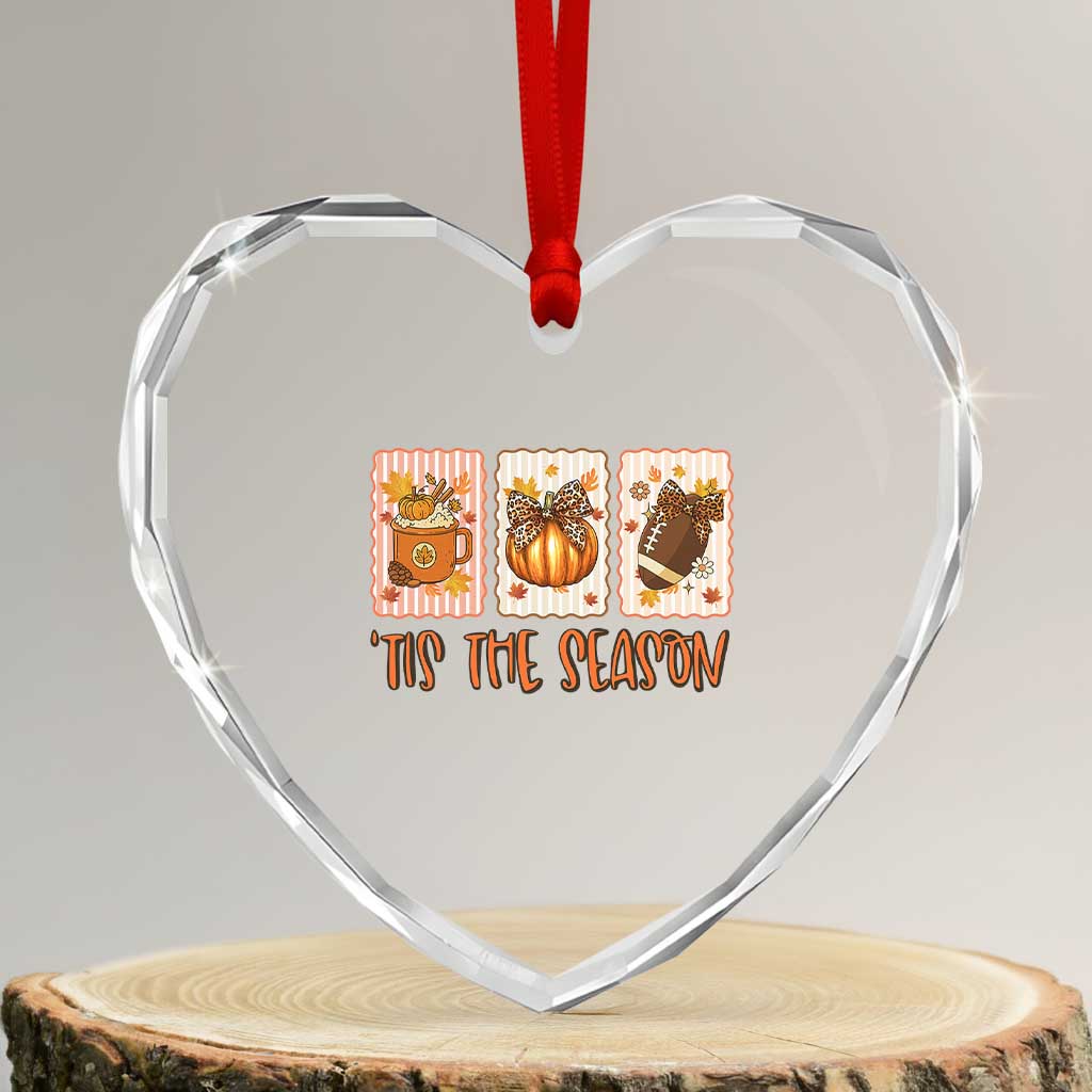 Tis The Season Fall Thanksgiving Heart Crystal Glass Ornament American Football Pumpkin Postage Stamps - Wonder Print Shop