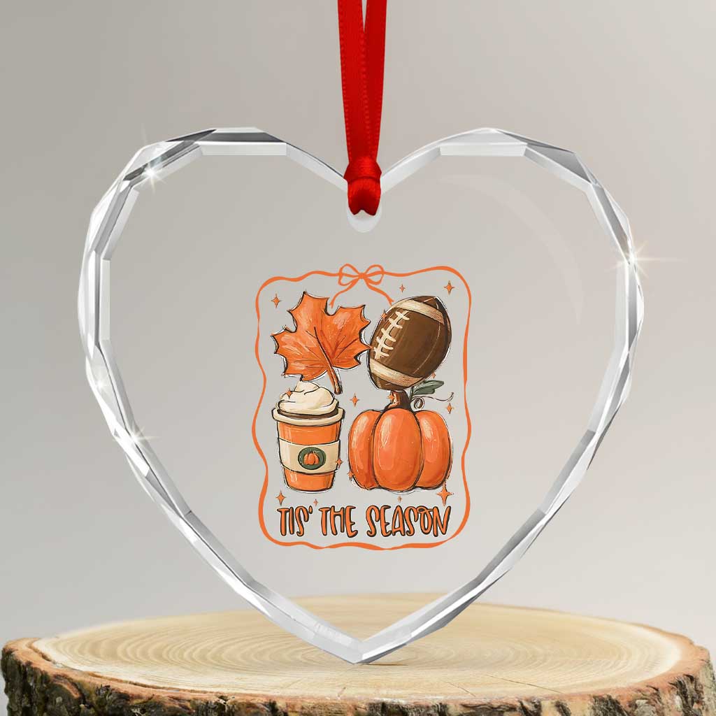 Tis The Season Fall Thanksgiving Heart Crystal Glass Ornament Retro Coquette Bow American Football Pumpkin - Wonder Print Shop