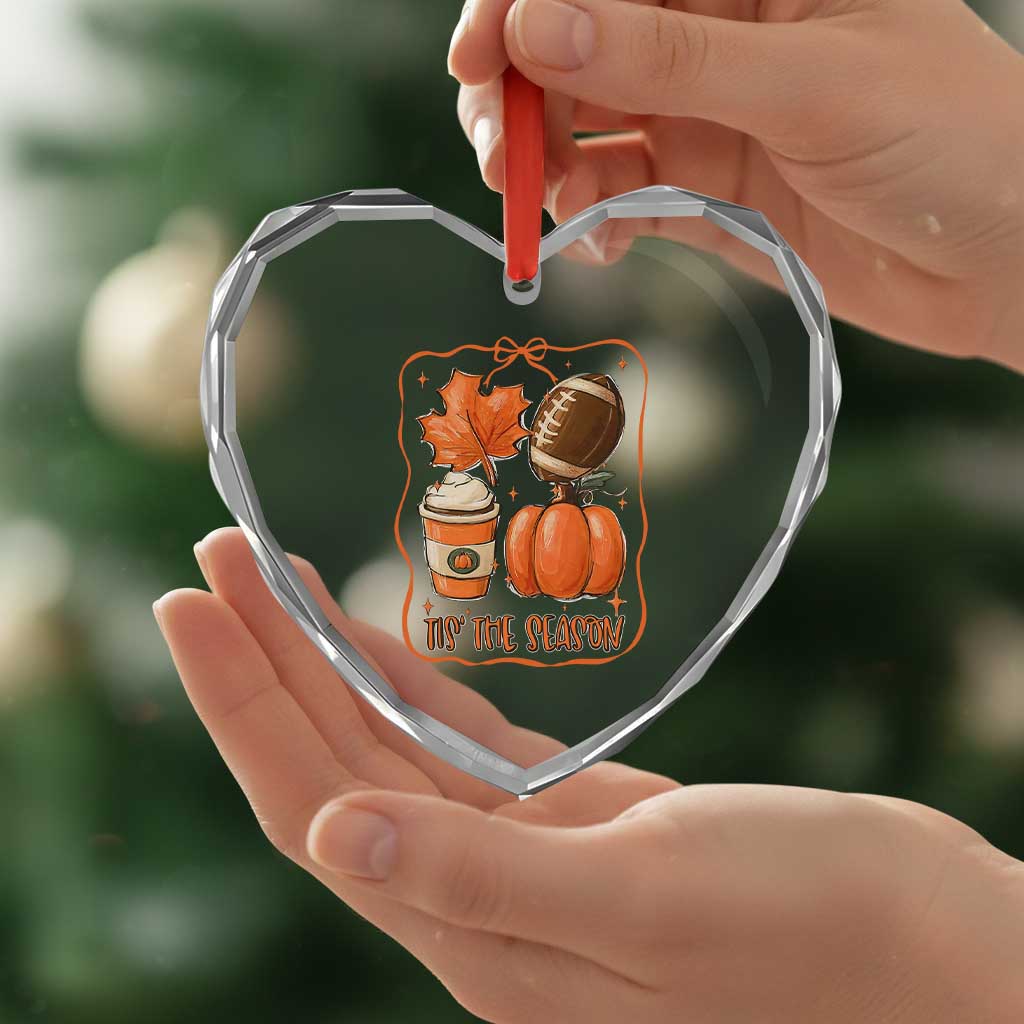 Tis The Season Fall Thanksgiving Heart Crystal Glass Ornament Retro Coquette Bow American Football Pumpkin - Wonder Print Shop