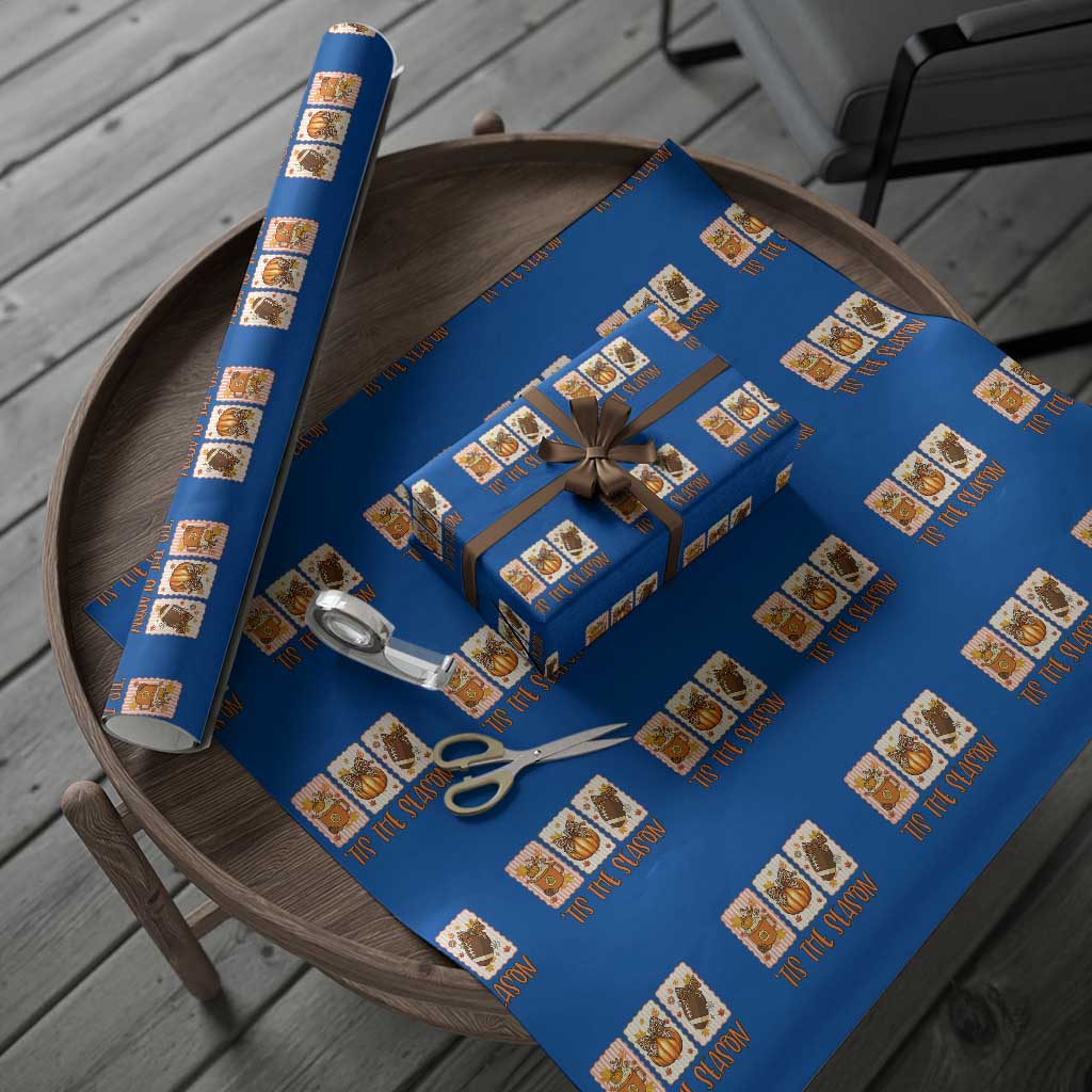 Tis The Season Fall Thanksgiving Wrapping Paper Roll American Football Pumpkin Postage Stamps - Wonder Print Shop