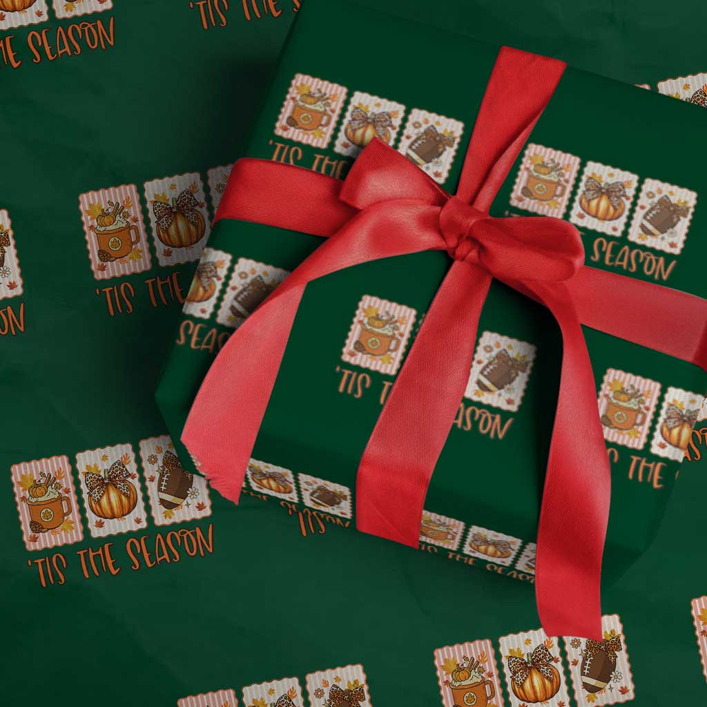Tis The Season Fall Thanksgiving Wrapping Paper Roll American Football Pumpkin Postage Stamps - Wonder Print Shop