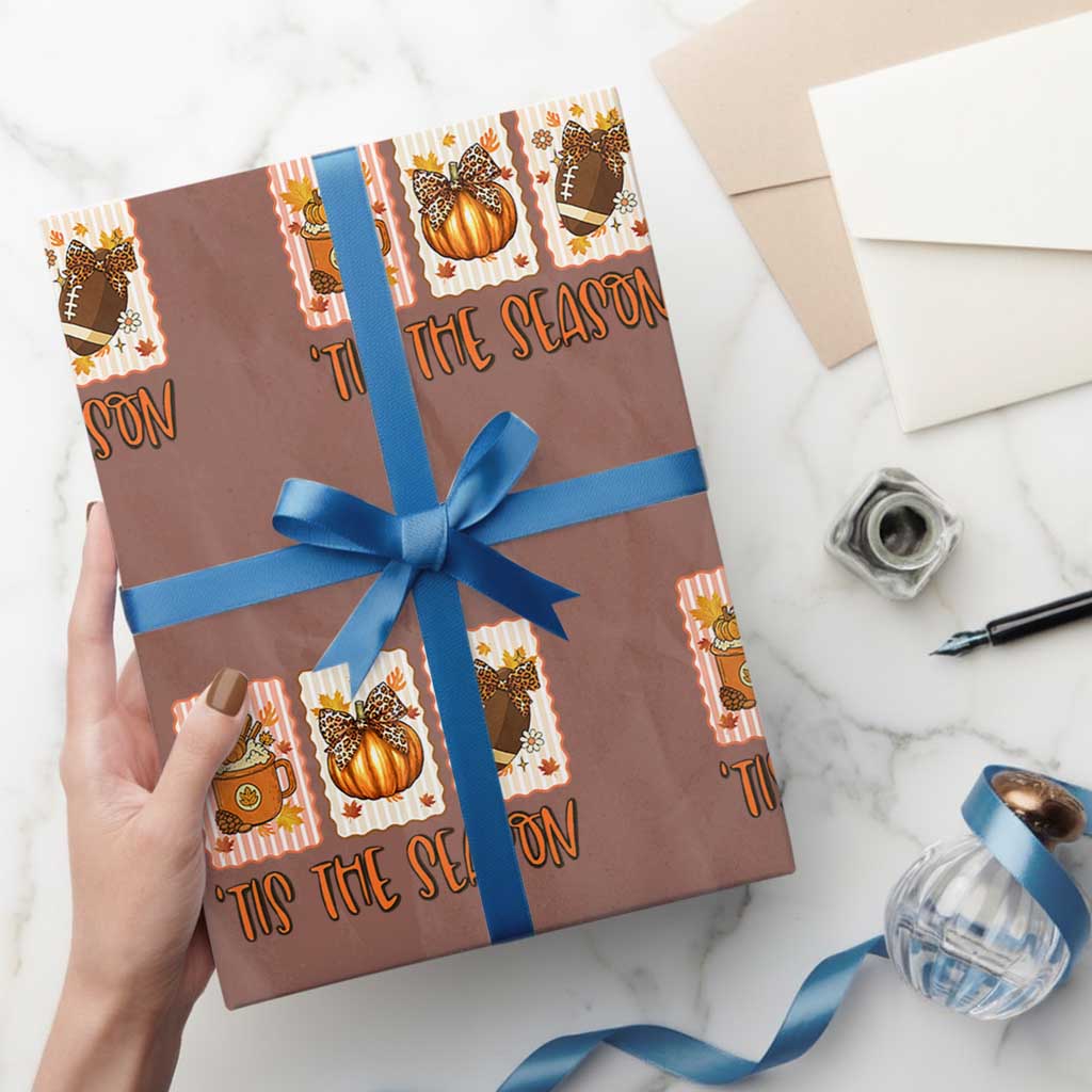 Tis The Season Fall Thanksgiving Wrapping Paper Roll American Football Pumpkin Postage Stamps - Wonder Print Shop